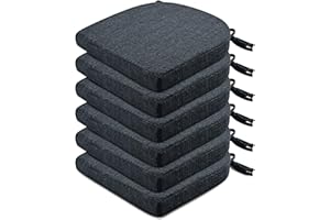 Wellsin Chair Cushions for Dining Chairs 6 Pack - Kitchen Chair Cushions with Ties and Non-Slip Backing - Dining Chair Pads 16"X16"X2", Navy