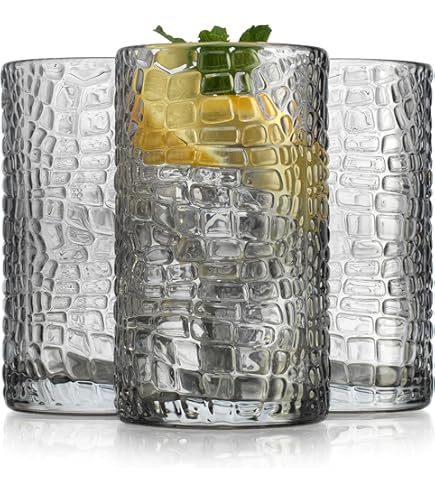4er-Set Art-Deco Trinkgläser, Rauchgrau, 482 Ml – Gerippte Longdrinkgläser Für Cocktails, Wasser & Mehr