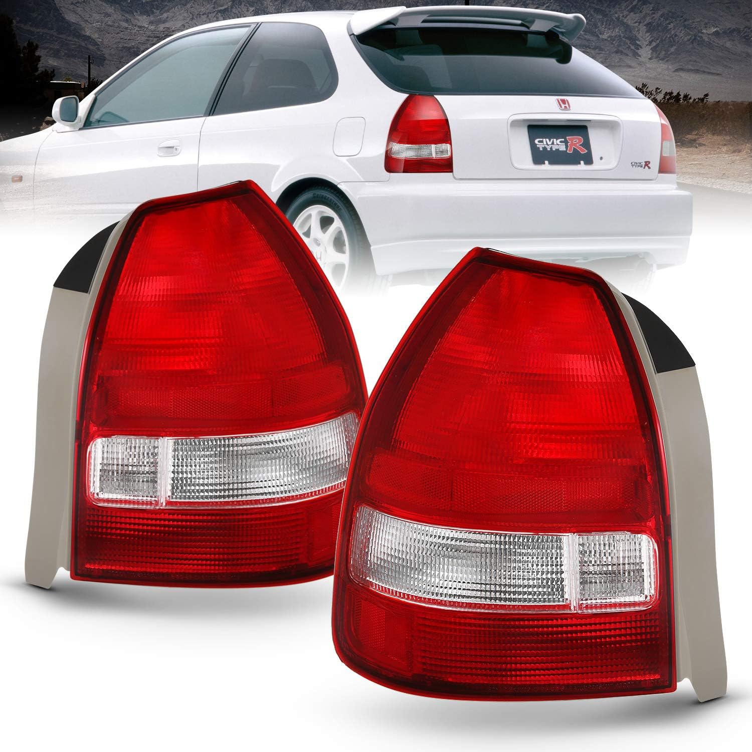 Amazon Com Amerilite For 96 00 Honda Civic Hatchback 3 Door Taillights Red Clear Assembly Replacement Pair Passenger And Driver Side Automotive