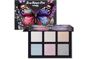 MARBUROLY Face Highlighter Makeup Palette, Holographic Shimmer Illuminating Make Up Metallic Powder Starlight Diamond Highlighting Glow Illuminator for Face & Body Women Cosmetics (6 Colors Highlighter Palette)