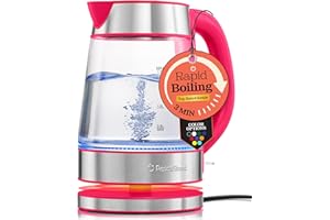 PEACH STREET Speed-Boil Water Electric Kettle, 1.7L 1500W, Coffee & Tea Kettle Borosilicate Glass, Water Boiler, Auto Shut-Off, Cool Touch Handle, Base Detachable, LED. 360° Rotation, Boil Dry Protection