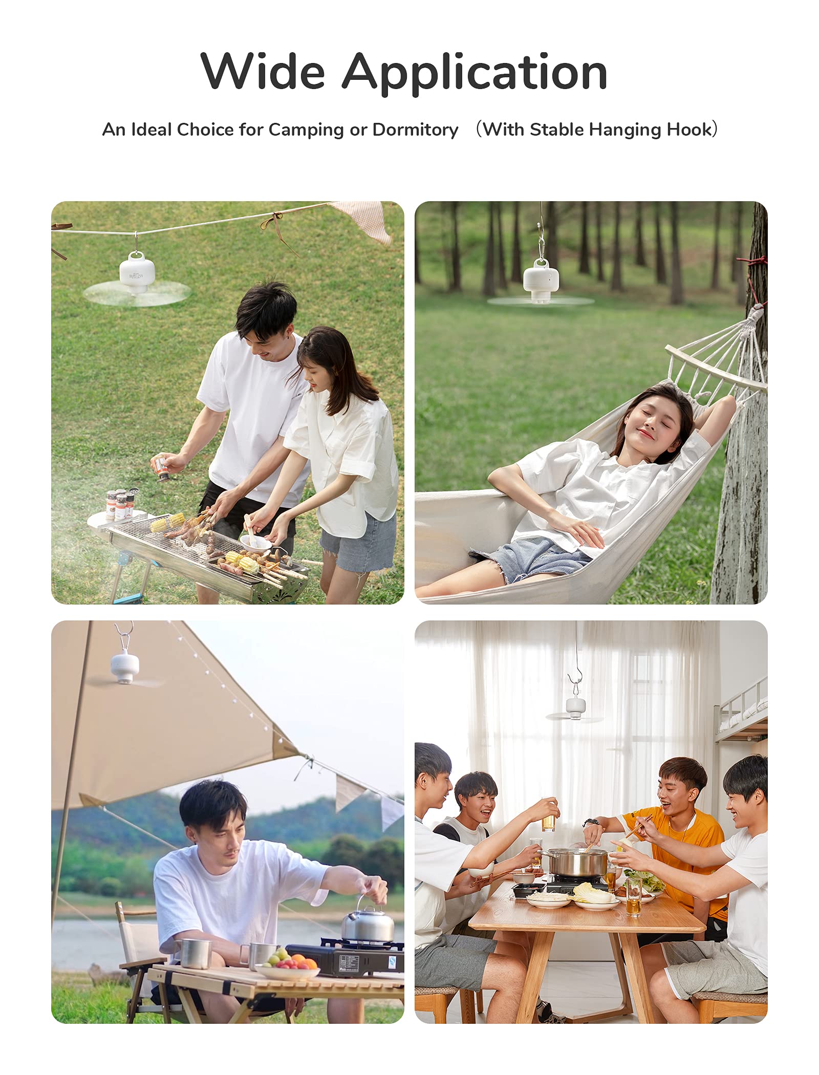 JISULIFE Camping Fan 8000mAh Battery Operated, Portable Tent Rechargeable with Remote Control, Detachable Fan-Blades, Hanging Hook, Timer, 4 Speeds for Outdoor Dorm-White