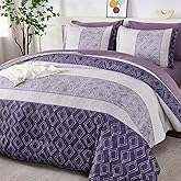 Dinjoy Purple King Size Comforter Set,Striped Boho Bed in a Bag King 7 Pieces Soft Microfiber Warm Fall Bedding Comforters Sets Modern Complete Bed Set for Women All Season