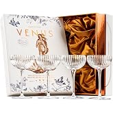 Small 4 oz Venus Nick and Nora Cocktail Glasses | Set of 4 | Mini Crystal Coupes for Drinking Espresso Martini, Daiquiri, Gimlet, Sidecar and Classic Bar Drinks | Elegant Seashell Glassware