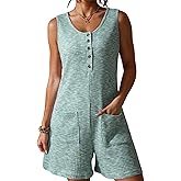 Dokotoo Women's Casual Rompers Loose Waffle Knit Overalls One Piece Sleeveless Wide Leg Short Pant Jumpsuits With Pockets