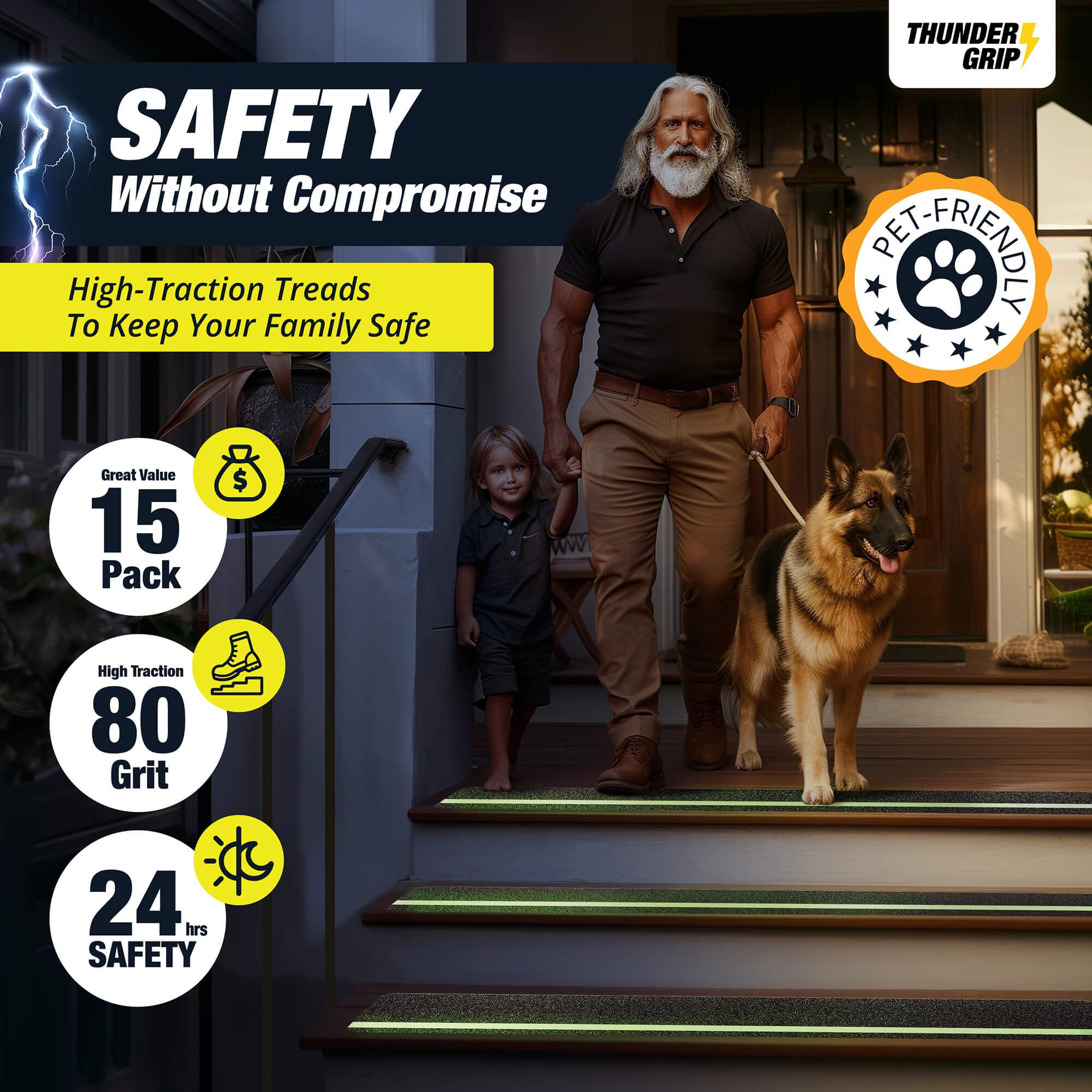 Condition photo showing New/Like New for thunder grip glow in the dark 30" x 6" - 15-pack outdoor stair treads non-slip weather resistant - a