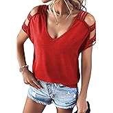 Remidoo Cold Shoulder Tops for Women V Neck Sexy Tops Short Sleeve Tie Dye Shirt Concert Outfits