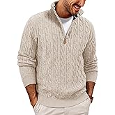 PJ PAUL JONES Mens Quarter Zip Sweater Cable Knitted Pullover Sweaters Textured Solid Colors Sweater