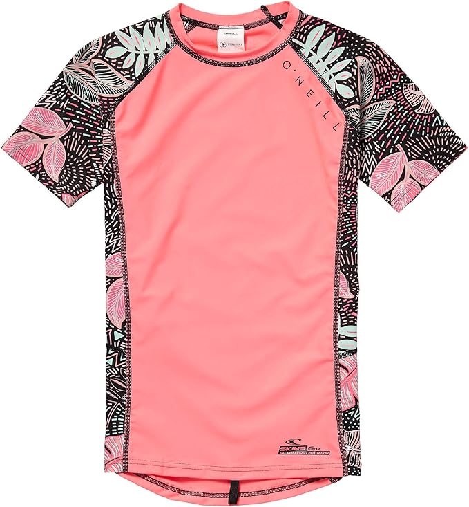 O'Neill Women's Trendy Uv Swim Shirt, Black AOP/Pink, 1011 Years