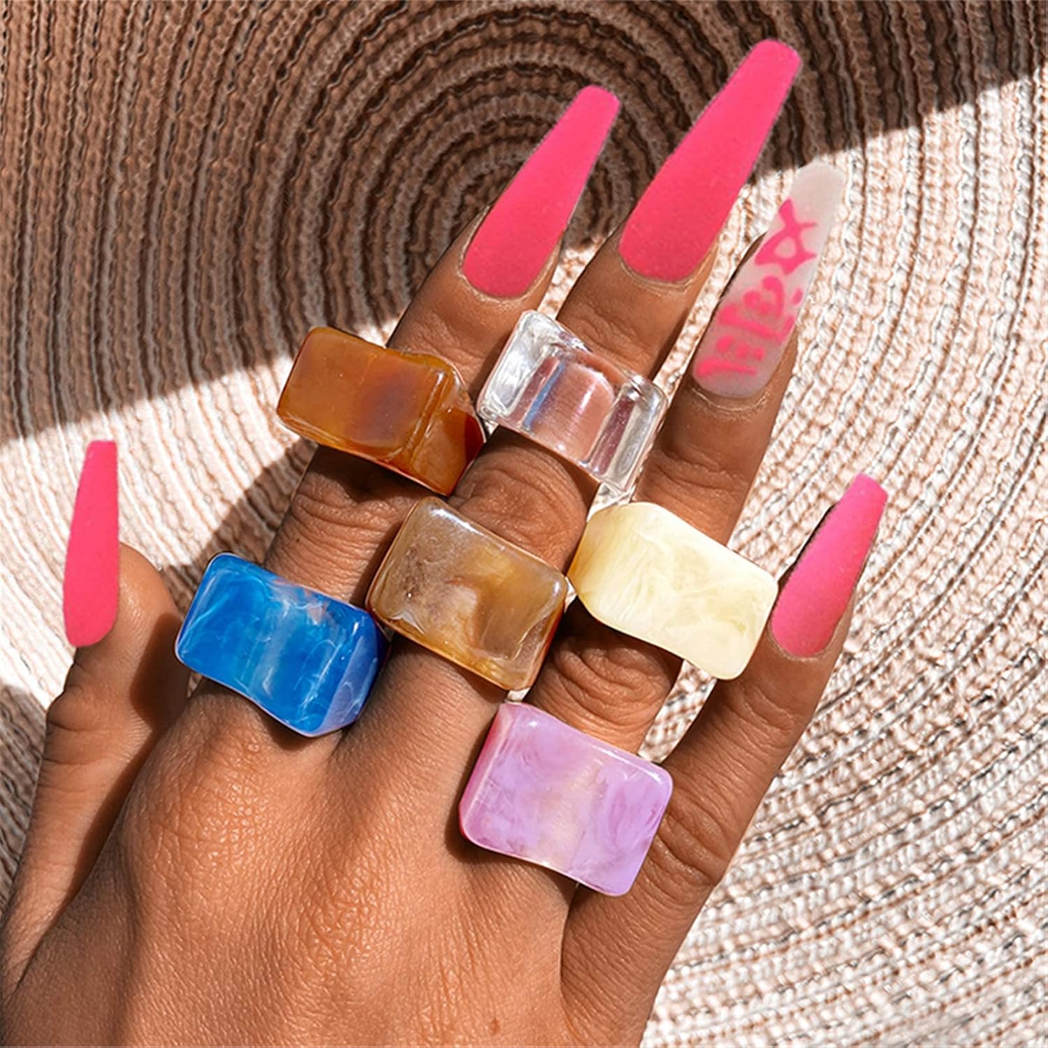 Chunky Rings Colorful, Resin Acrylic Ring for Women Teen Girls, Y2K Plastic Rings, Vintage Stacking Rings, Cute Square Transparent Dark Brown Purple Blue Brown Beige Black White Rings, Trendy Jewelry: Clothing