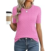 Micoson Womens Short Sleeve Cable Knit Sweater Tops Crewneck Lightweight Spring Summer Shirts Business Dressy Casual Outfits
