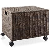 Casafield Rolling Filing Cabinet, Espresso Dark Brown - Water Hyacinth File Organizer with Lid and Wheels, Home Office Storage for Hanging Folders