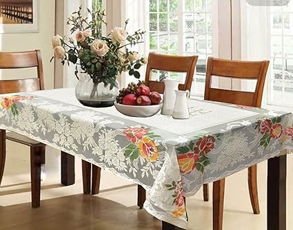 Kuber Industries Cotton Dining Table Cover for 6 Seater - Cream