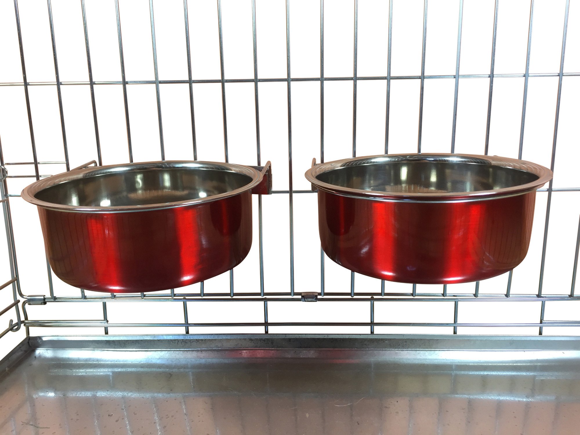 Ellie-Bo Pair of Dog Bowls For Crates, Cages or Pens and 3 Sizes (2.0Ltr Large, Red)