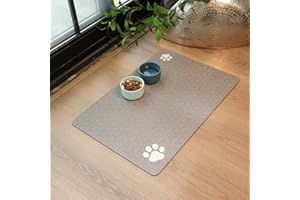 Le courant Cat & Dog Feeding Mat for Food and Water Bowl,Pet Eating mat,Absorbent-Non-Slip.Quick Dry Dog Water Bowl Dispenser Mat,Backing Pet Placemat for Messy Drinkers,Grey.Dog Paw-15.7x23.6 in