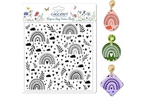 CHGCRAFT Rainbow Polymer Clay Texture Sheets Bohemian Plant Pattern Silicone Texture Stamp Clouds Love Clay Texture Mat Modeling Pattern Pad Sheets for Jewelry and Earrings Tools, 5.5x5.5 inch