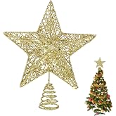 COMNICO Christmas Tree Topper Glittering Gold Hollow Small Star Mini Christmas Tree Decoration 5 Point Star Xmas Treetop Ornaments (15cm/5.9inches)