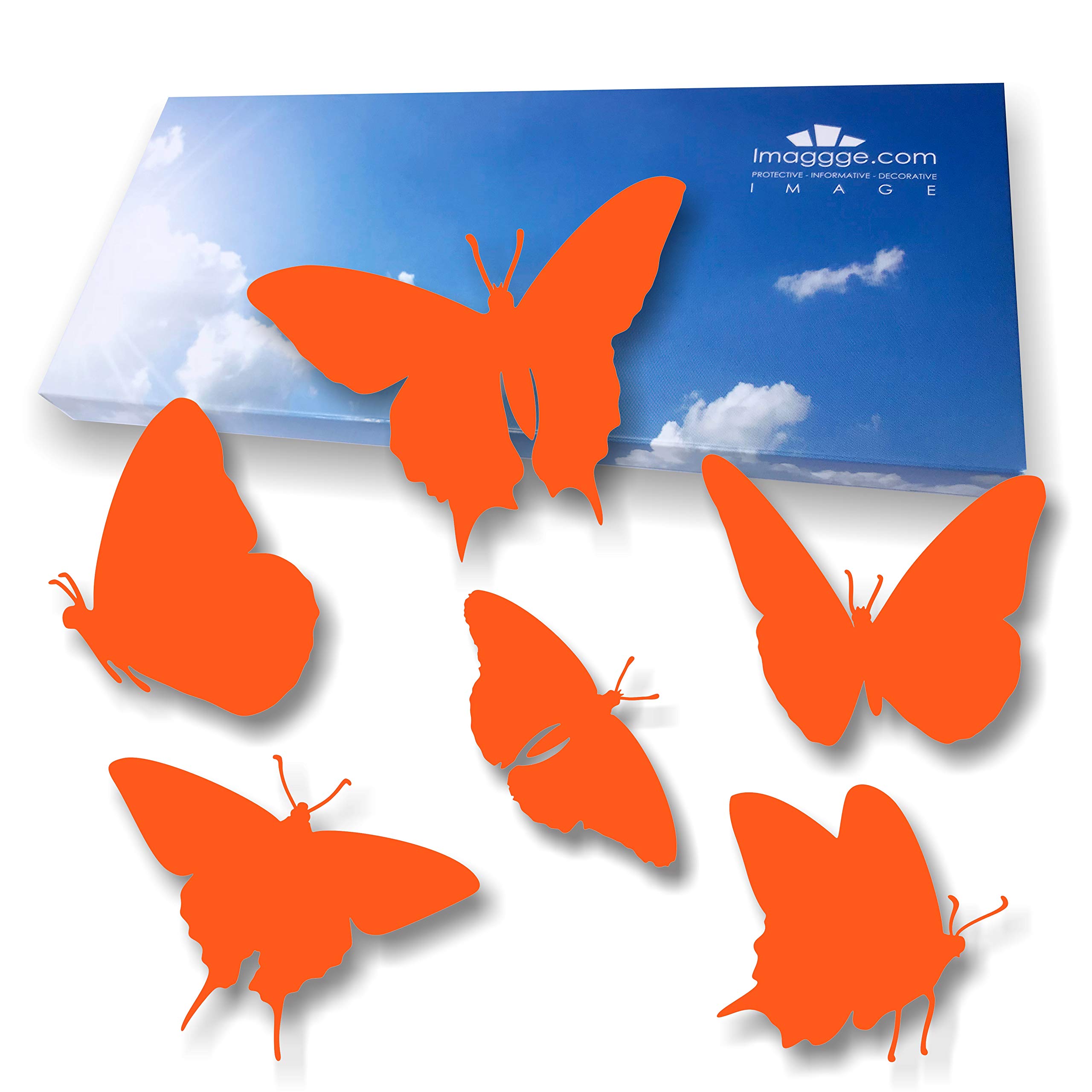 imaggge.com - Window protection stickers - Anti-Collision Decals to Prevent People and Bird Strikes on Window Glass - Set of 18 Butterflies Stickers - Color: Orange