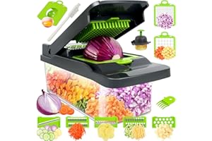 AMZETH Vegetable Chopper,Food Chopper,Pro 12 in1 Multifunctional Onion Chopper,Veggie Chopper,Vegetable Chopper With Container,Vegetable Slicer Dicer Cutter,Mandoline Slicer,Salad,Garlic Chopper
