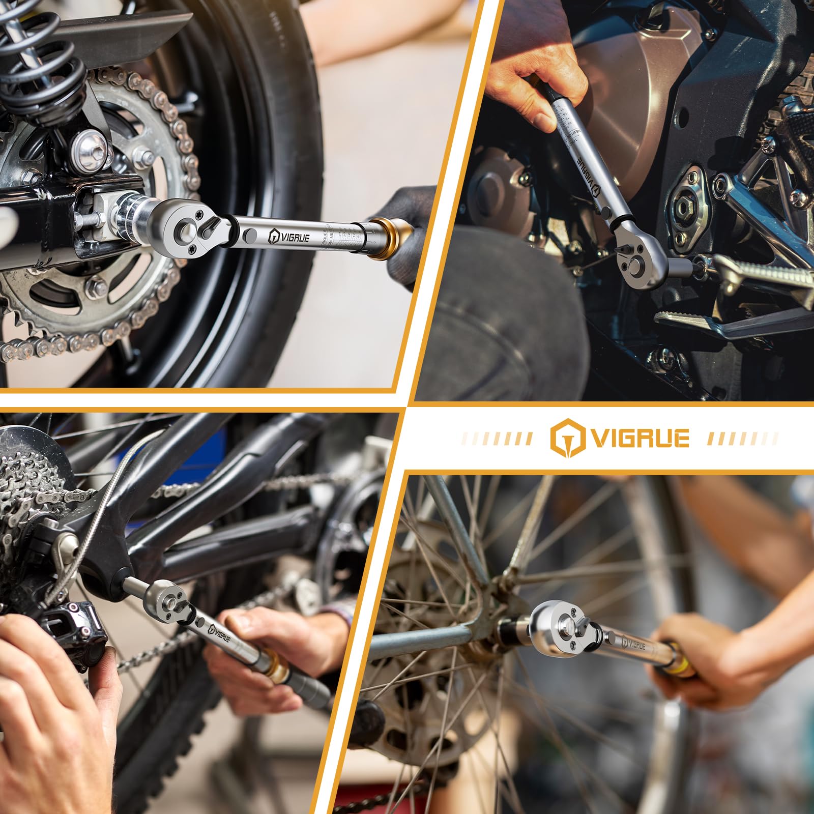 Drehmomentschlüssel Fahrrad 5-25 Nm, VIGRUE Drehmomentschlüssel 1/4 Zoll, ±4% Genauigkeit, Torque Wrench Set mit Ratsche, Verlängerungsstange, Universalgelenk, Zündkerzenhülse, Bits für Motorrad, Auto 7