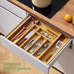 Pipishell Bamboo Silverware Organizer, Expandable
