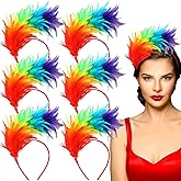 Yunlly 6 Pcs Mardi Gras Fascinator Feather Headband 1920 Feather Headband Hat Parrot Hair Band Party Costume Women Accessory(Rainbow)