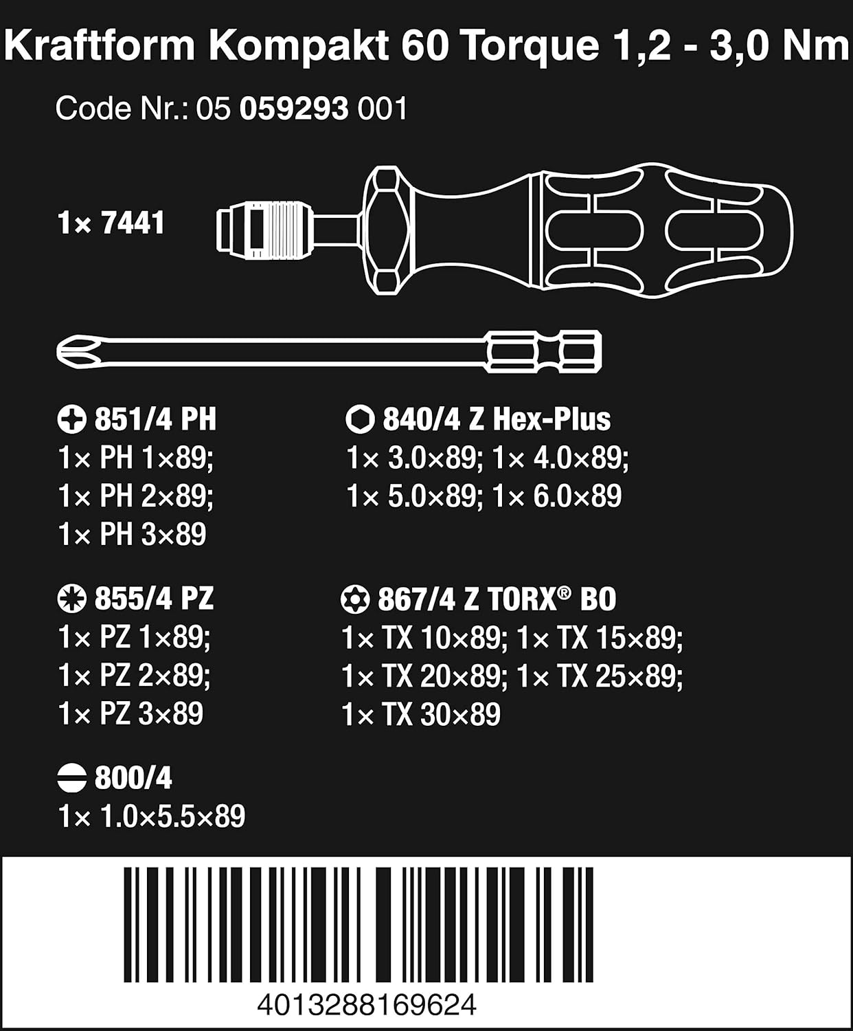 Kraftform Kompakt 60 Torque Screwdriver Set, 17 Piece 1.2-3.0Nm, Silver, / - Image 3