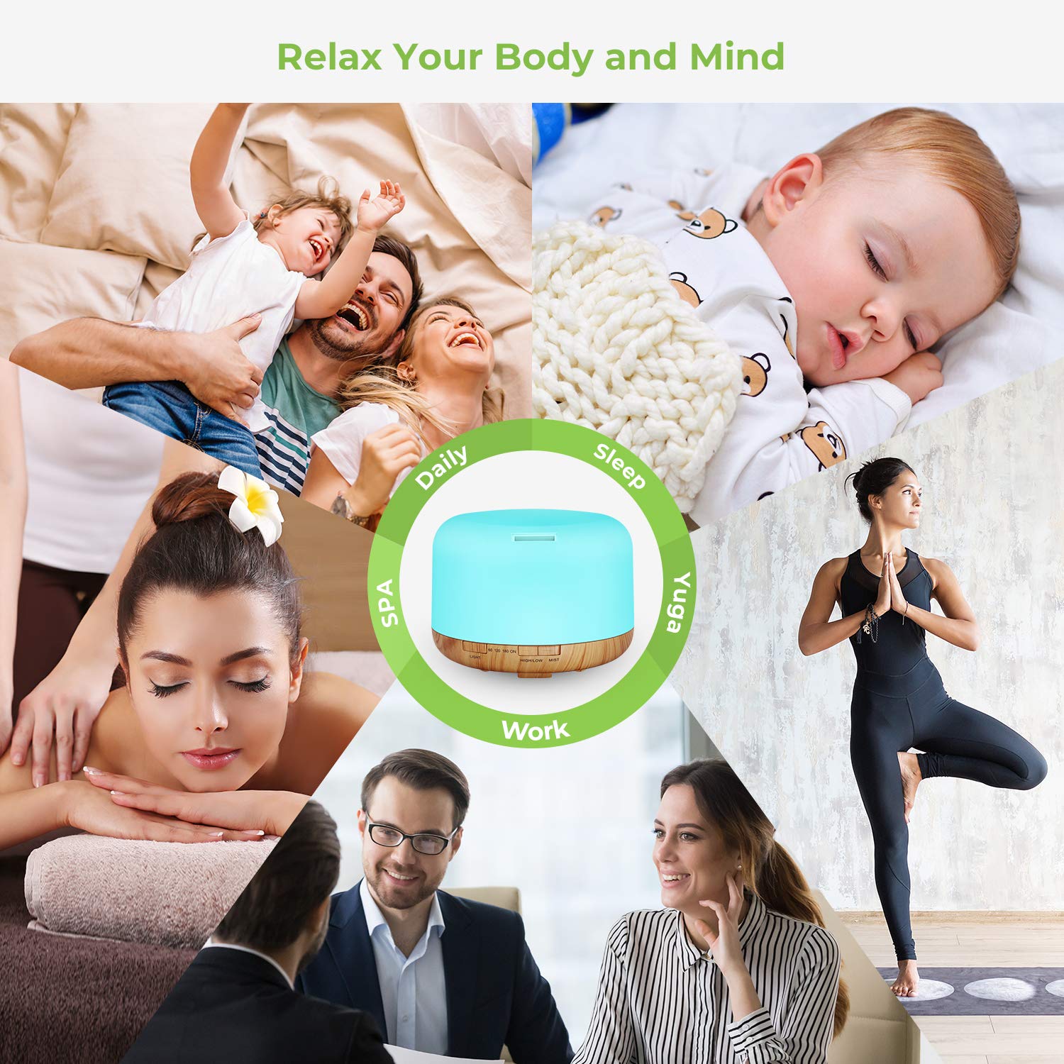 UOKIER Essential Oil Diffuser, 500ml Diffusers with Remote Control, BPA-Free Ultrasonic Aromatherapy Diffuser Humidifier with Adjustable Mist Mode, Mood Light, Timer Setting & Waterless Auto-Off : Beauty