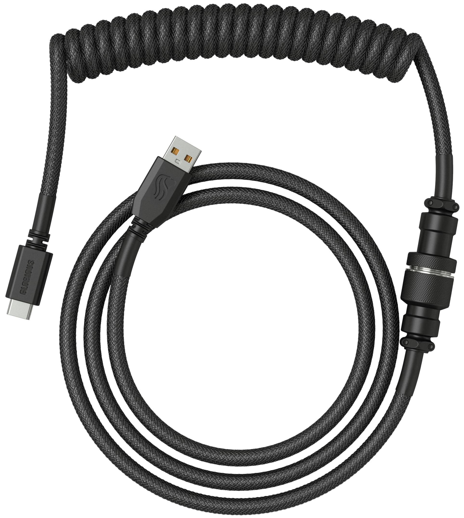 GLORIOUS Gaming Premium Coiled Keyboard Cable - Gold Plated USB-A (PC) to USB-C (Keyboard), Tangle Resistant, Double Braided Sleeving for Peak Durability, 5-Pin Aviator Mid-Connection - Phantom Black