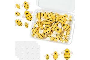 AXIAXOQ Tiny Resin Bees for Crafts,32Pcs Small Plastic Bumble Bee Decor with 36 Double Self-Adhesive,Honey Bee Flatback Decoration for DIY Wreath Crafts Scrapbooking Party Home Birthday Decoration 3 Size