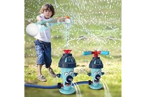 Lmuwecno Outdoor Water Sprinkler Baseball Toy for Kids, 2 in1 Hydrant Summer Water Toys with 2 Baseballs, 360° Roating Sprinkler Tee Ball Games Set for 3+ Years Boys Girls Summer Backyard Lawn Party