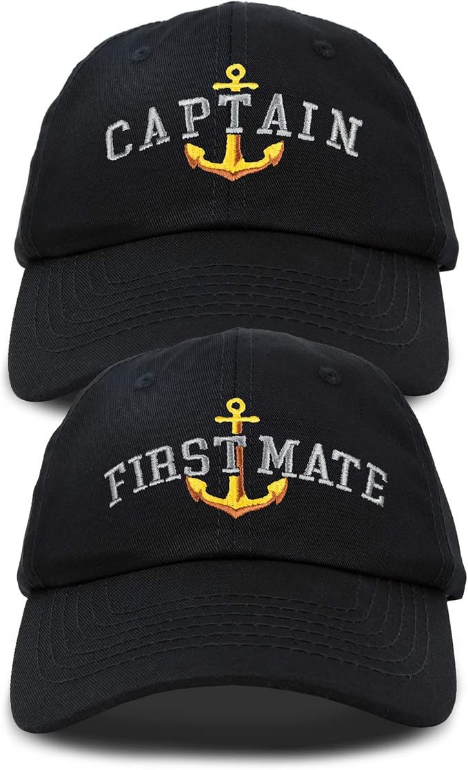 Matching Captain and First Mate Hat Set Embroidered Ball Cap black