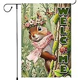 Spring Summer Garden Flag Decorations 12x18inch Burlap Double Sided Squirrel Summer Garden Flags For Outside Yard Home Outdoor Patio Lawn Decor,Welcome Garden Banner (RMQ86, 12"X18")