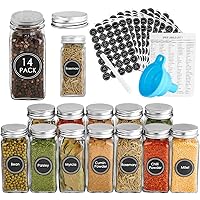 LEQEE 14 Pcs Glass Spice Jars with 396 Spice Labels,4oz Empty Square Spice Containers with Shaker Lids and Airtight…