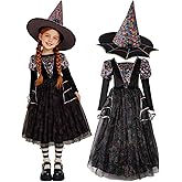 PinkSheep Witch Costume for Girls with Hat, Glittery Kids Witch Dress with Built-in Petticoat,School Dance Party Role Play