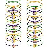 Yaomiao 36 Pcs Mardi Gras String Bracelets Bulk Mardi Gras Treats Carnival Party Favors Adjustable Carnival String Bracelets for Spring Party Supplies Women Men Gifts