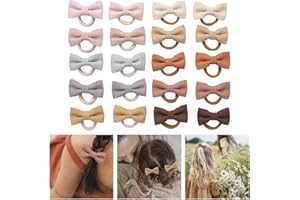 Lonimia Baby Toddler Girls Hair Ties with Linen Bows,No Damage Elastic Nylon Hair Bands Ponytail Holders,Small Hair Accessori
