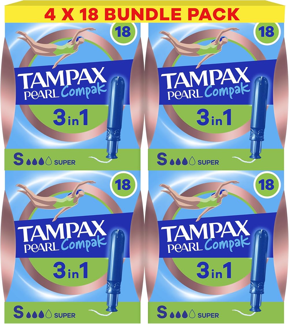 Tampax Pearl Compak Super Tampons with Applicator x72, 3in1 Leak Protection