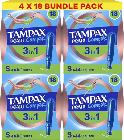Tampax Pearl Compak Super Tampons with Applicator x72, 3in1 Leak Protection