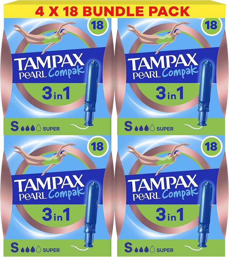 Tampax Pearl Compak Super Tampons with Applicator x72, 3in1 Leak Protection