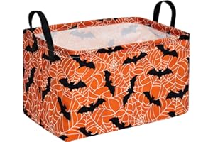 ACMUUNI Rectangle Bat Pattern Happy Halloween Kids Gift Storage Basket Organizer Basket Collapsible Shelf Basket with handle for Nursery Laundry Basket for Kids