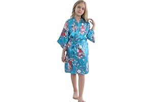 MORFORU Girls Kids Daffodils Silky Satin Kimono Robe for Wedding Spa Party, Short