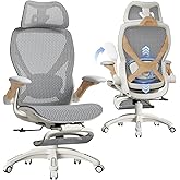 ELABEST X100 Ergonomic Office Chair with Footrest, Big and Tall Home Desk Chair with 5D Flip-Up Arms, Adjustable 3D Lumbar Support,High Back Rolling Computer Chair, Swivel Mesh Chairs (Foggy Morning)