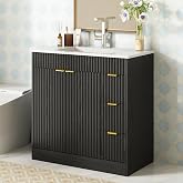 CARPETNAL 36 Inch Bathroom Vanity with Sink, Black. | Modern Fluted Bathroom Vanity with Sink with Storage Cabinet, Adjustable Shelf and 2 Soft Closing Doors &amp; 3 Drawers.
