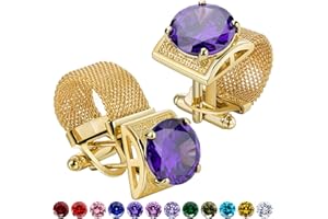 HAWSON Birthstone Gold Tone Cufflinks for Men with Chain Shirt cuff links Wedding Business Birthday Christmas Gifts for Men