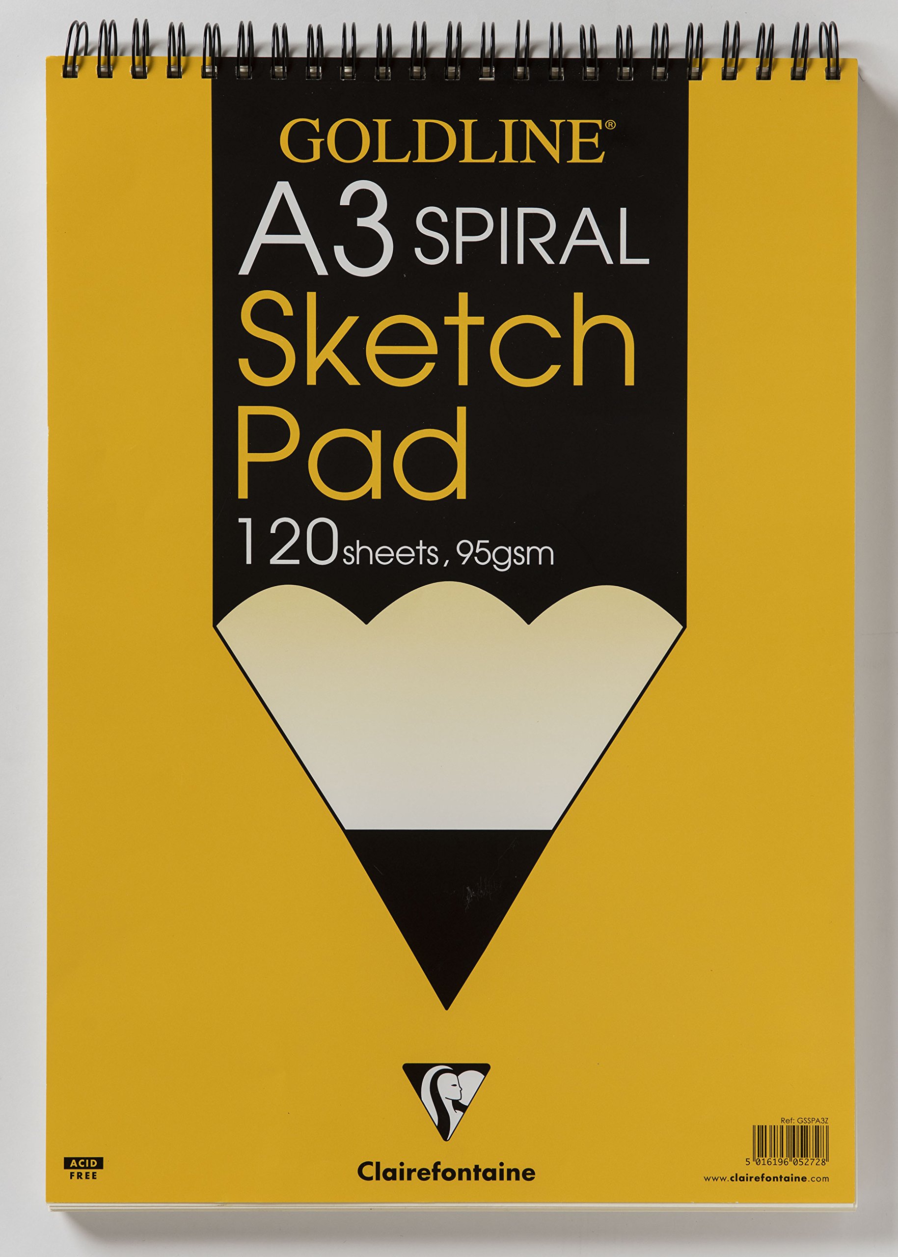Clairefontaine - Ref GSSPA3Z - Goldline Sketch Glued Pad (120 Sheets) - A3 Size, 95gsm Drawing Paper, Acid Free - Suitable for Sketching with Pencil, Pen, Charcoal & Pastels