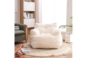 INMOZATA 3FT Bean Bag Chair for Adult Teens Kids(with Filler) Furniture Giant Soft Fluffy Teddy Fabric Lazy Sofa Chair Bean Bag Lounger Accent Chair for Living Room Bedroom Dorm Room (Ivory)