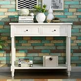 Elefesign Daisy Series Console Table Traditional Design with Two Drawers and Bottom Shelf, Lvory White