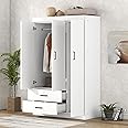 Quarte Modern 3-Door Wardrobe with 2 Drawers, Shelves and Hanging Rail, Freestanding Armoire Wardrobe Closet, Clothes Storage Cabinet Organizer (White/Wardrobe)
