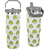 cahduenx 30 oz Frog Tumbler with Straw Handle, Cute Green Frog Gifts for Women Men, Stainless Steel Insulated Water Bottle Coffee Cups for Home Office Travel